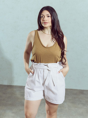 Denim shorts with rolled up hem in white