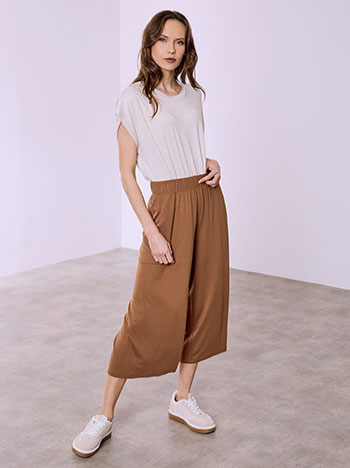 Ζιπ κιλότ με βισκόζη σε καμηλό