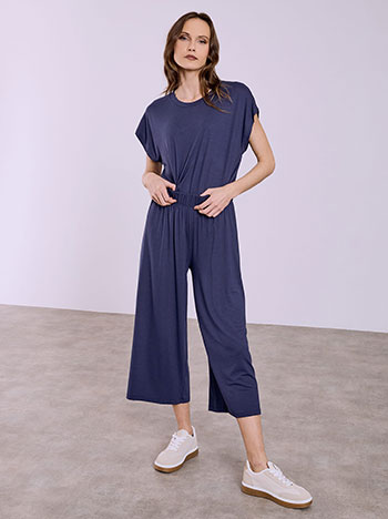 Ζιπ κιλότ με βισκόζη σε σκούρο μπλε