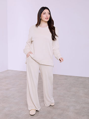 Παντελόνα ψηλόμεση με απαλή υφή σε μπεζ ανοιχτό