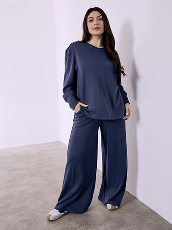 Παντελόνα ψηλόμεση με απαλή υφή σε σκούρο μπλε