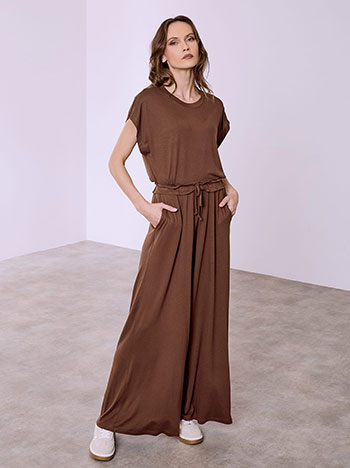Wide leg trousers with viscose in brown
