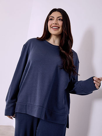 Μπλούζα ασύμμετρη με απαλή υφή σε σκούρο μπλε