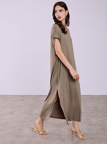 Φόρεμα μάξι με άνοιγμα στο πλάι σε καφέ ανοιχτό