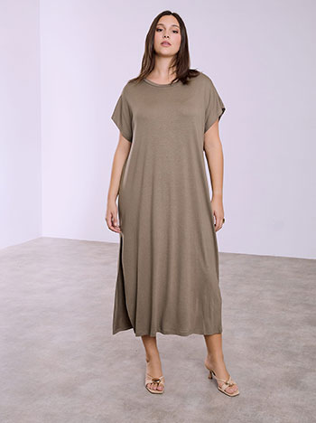 Dress maxi with side slit in light brown