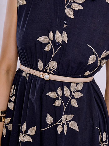 Slim belt with pearls in beige