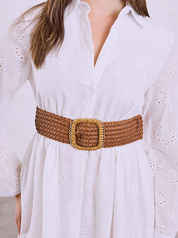 Elastic belt with a velvet buckle in tobacco