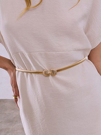 Elastic belt with shell buckle in gold