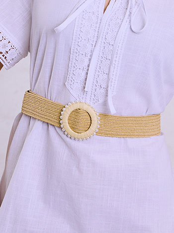 Woven belt with pearls in beige