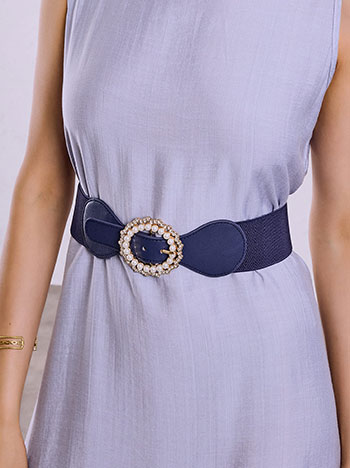 Pearls and strass belt in dark blue