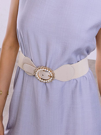 Pearls and strass belt in off white