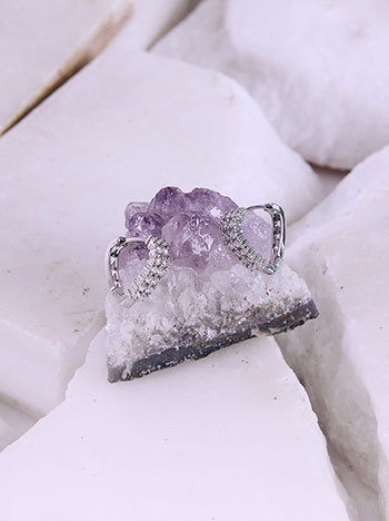 Heart earrings with rhinestones in silver
