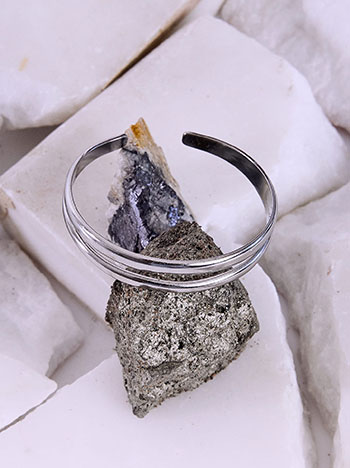 Stainless steel double cuff bracelet in silver