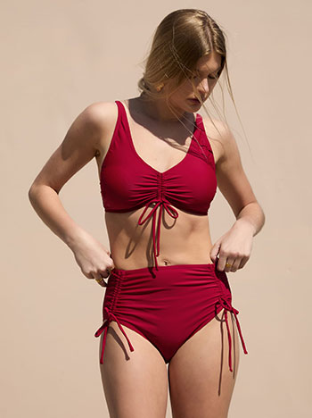 Bikini set with shirred details in cherry
