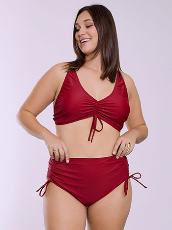 Bikini set with shirred details in cherry