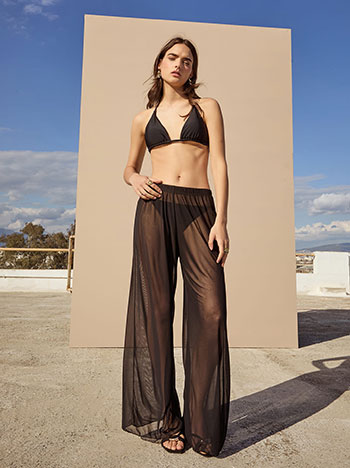 Wide leg trousers semi sheer in black