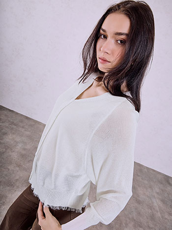 Cardigan with raw hemline in off white