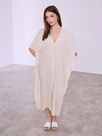 Dress kaftan with linen in light beige