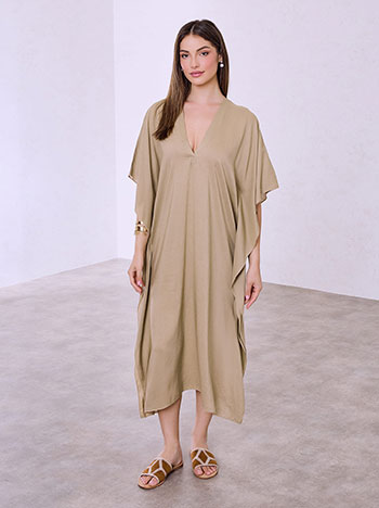 Dress kaftan with linen in dark beige