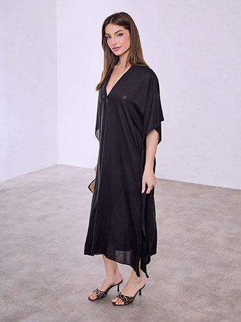 Dress kaftan with linen in black