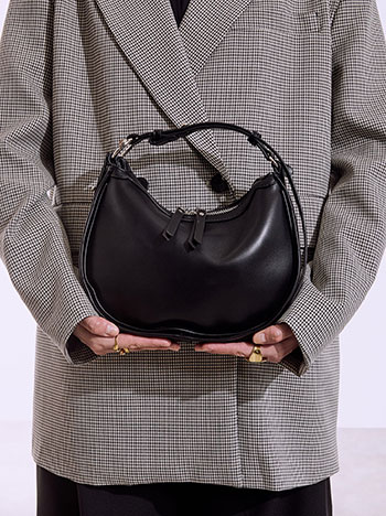 Τσάντα δερματίνης με σουέντ όψη σε μαύρο