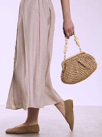 Τσάντα clutch ψάθινη σε καφέ ανοιχτό