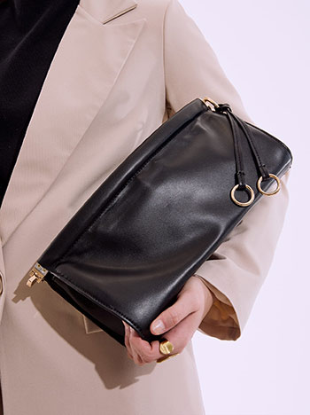 Clutch bag with detachable strap in black
