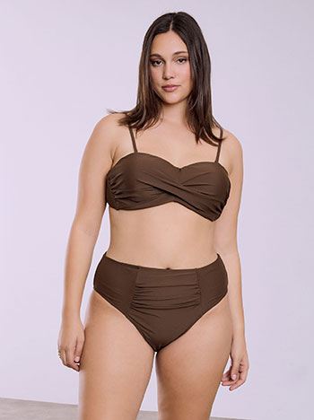 Bikini top strapless with shirred details in dark brown