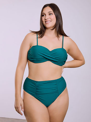 Bikini top strapless with shirred details in teal
