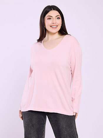 Πουλόβερ με αφινίριστες λεπτομέρειες σε ροζ