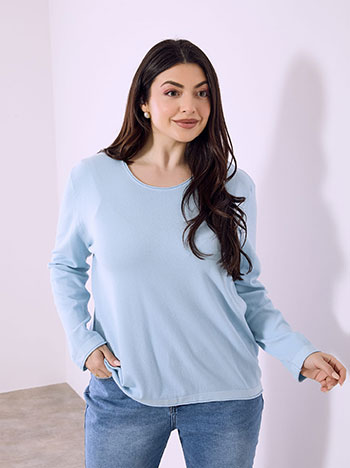 Sweater with rolled up hemline in sky blue