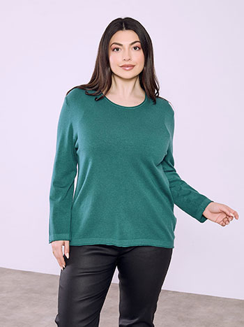 Sweater with rolled up hemline in teal