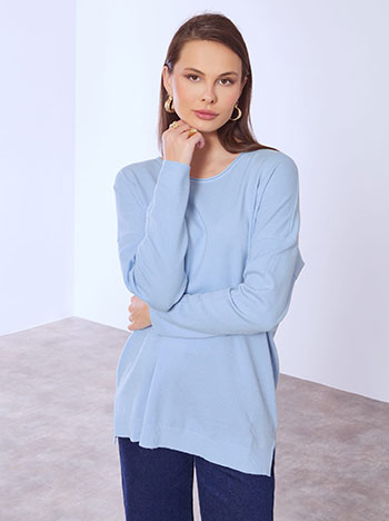 Sweater with rolled neckline in sky blue