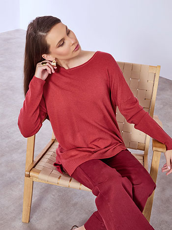 Sweater with rolled neckline in terracota