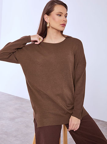 Sweater with rolled neckline in brown