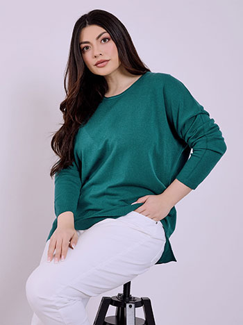 Sweater with rolled neckline in teal
