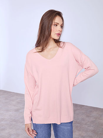 Πουλόβερ με ανοίγματα στο πλάι σε ροζ