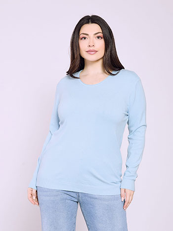 Sweater with scoop neckline in sky blue