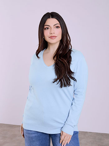 Sweater with rolled up neckline in sky blue