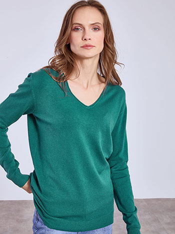 Sweater with rolled up neckline in teal