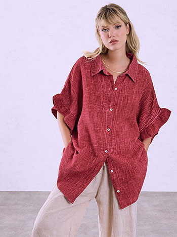 Oversized textured fabric shirt in cherry