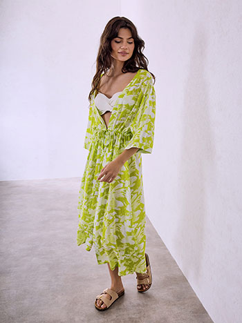 Printed viscose kimono in lime