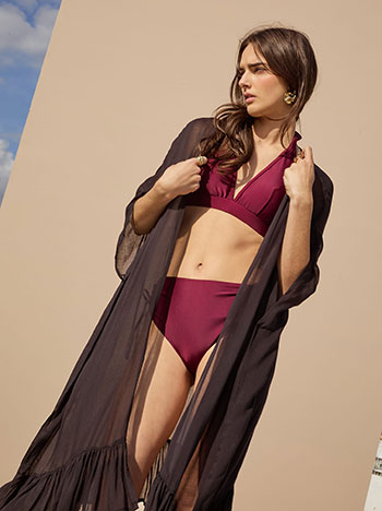 Ruffled hem kimono in black