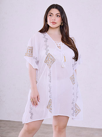 Kaftan dress with metallic details in white
