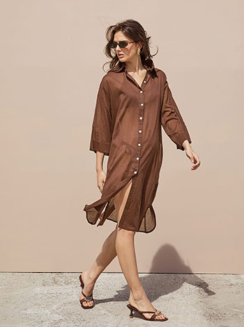 Monochrome kaftan shirt in brown