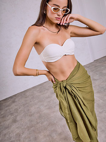 Monochrome semi-sheer pareo in khaki