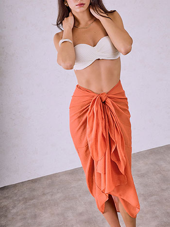 Monochrome semi-sheer pareo in coral