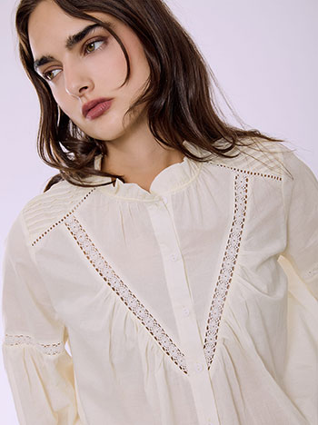 Shirt with crochet details in off white