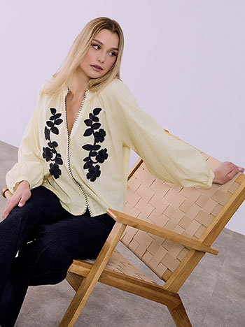 Shirt cotton with broderie details in light yellow
