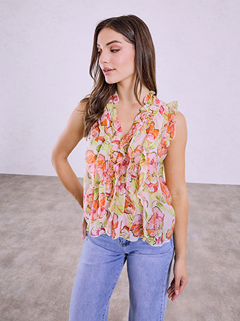 Floral ruffled top in orange